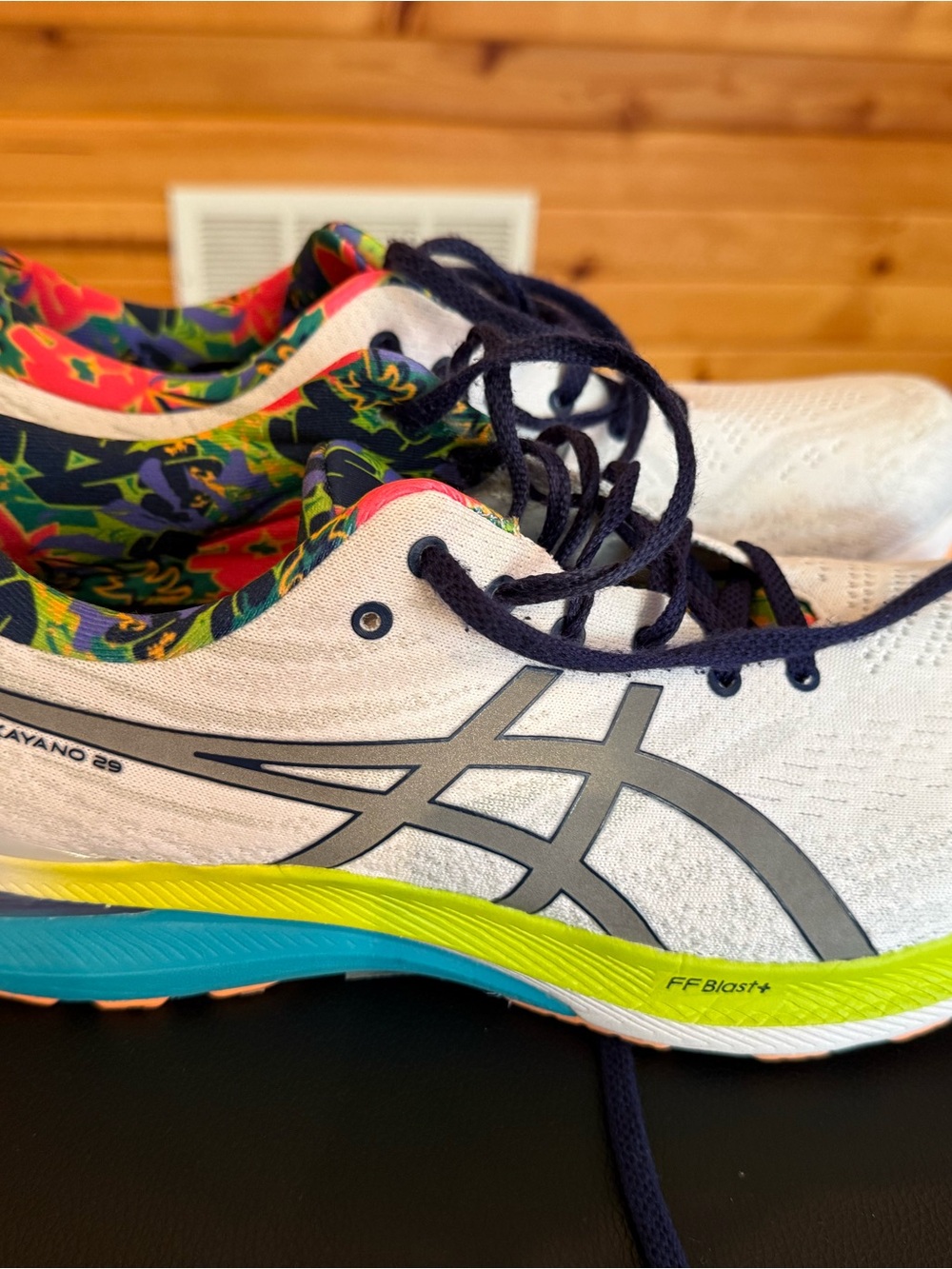ASICS Gel Kayano 29 White Athletic Shoes with Multicolor Inner Lining - Picture 2 of 3